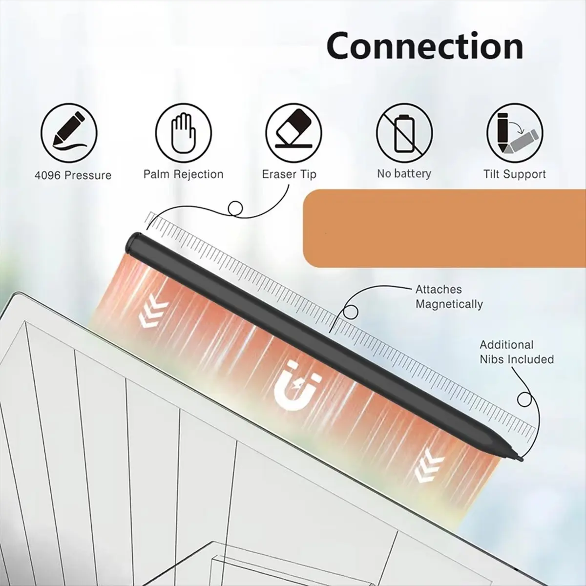 HAPPYDAY~ Stylus Pen for Scribe for 2 4096 Pressure Sensitivity Eraser Palm Rejection Tilt Sensing
