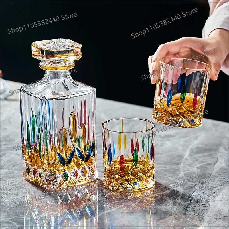 High-end luxury crystal glass gold-painted whiskey cup foreign wine cup set brandy cup spirit glass wine bottle