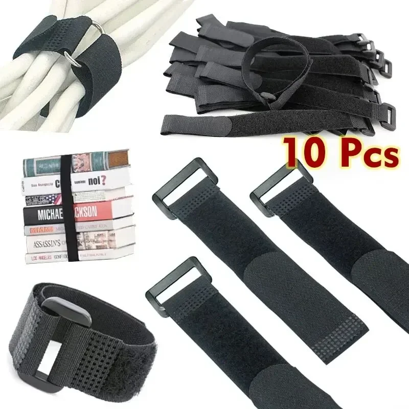 10pcs 20×200mm Reusable Self-adhesive Nylon Zip Ties - Strong Stick Cable Fasteners for Wire Management