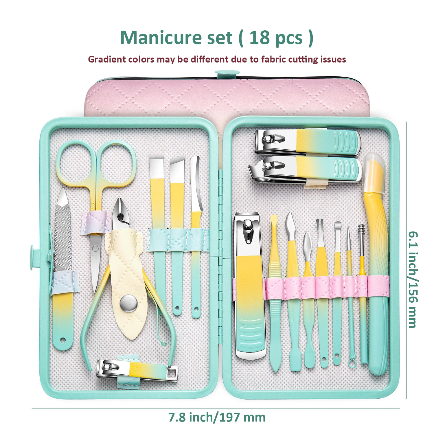 Kit professionnel de manucure et pédicure en acier inoxydable, 7/10/12/18 pièces, soins des ongles de précision avec étui de voyage avec coupe-ongles