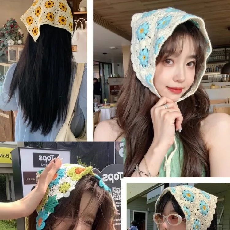 

Носить треугольный шарф, шарф в стиле дофамин, милый девичий головной убор, повязку на голову.