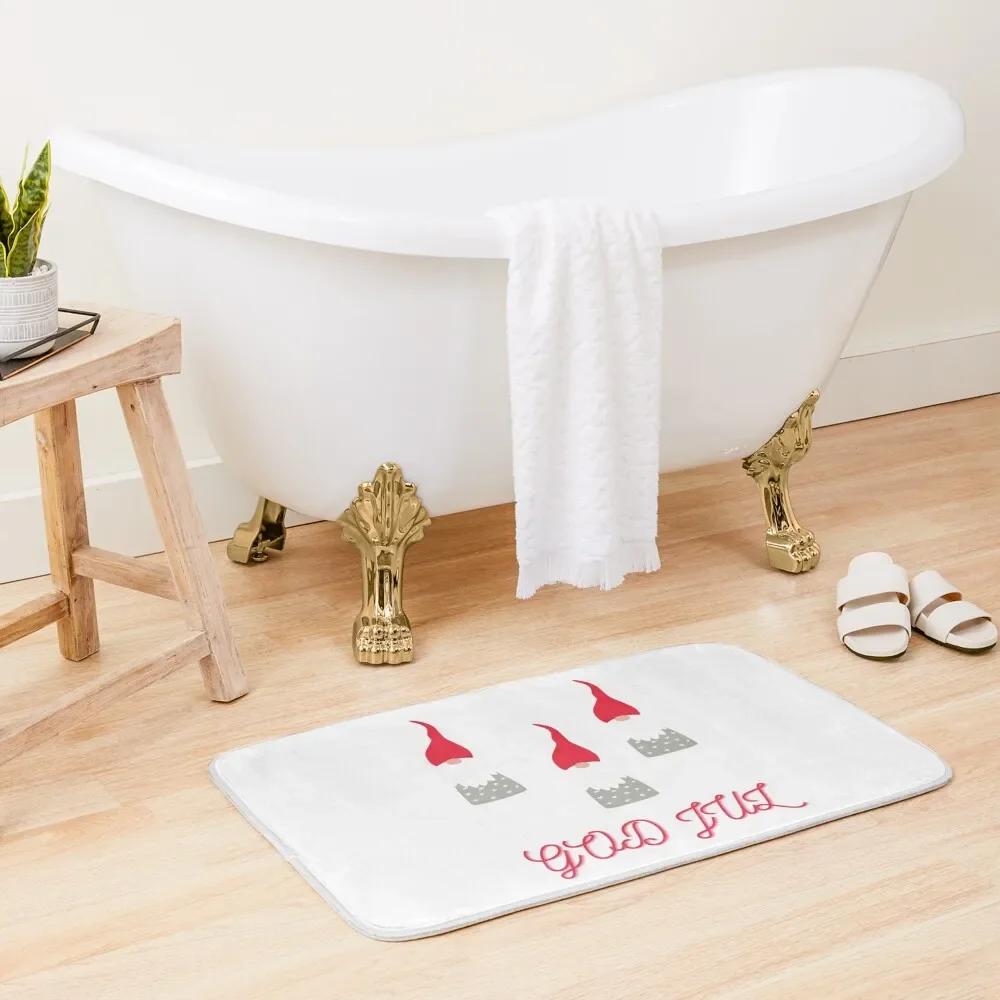 

GOD JUL and 3 gnomes Bath Mat Non Slip Carpet Bathroom Deco Mat