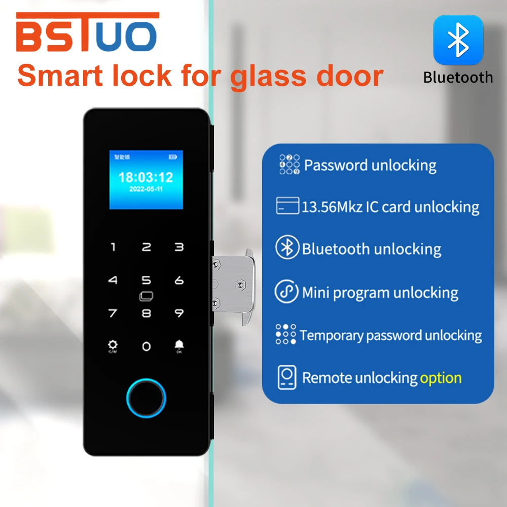 

Haha-Lock APP Fingerprint Glass Lock Bluetooth Smart Sliding Door Attendance Electronic Digital Lock RFID IC Card Remote Control