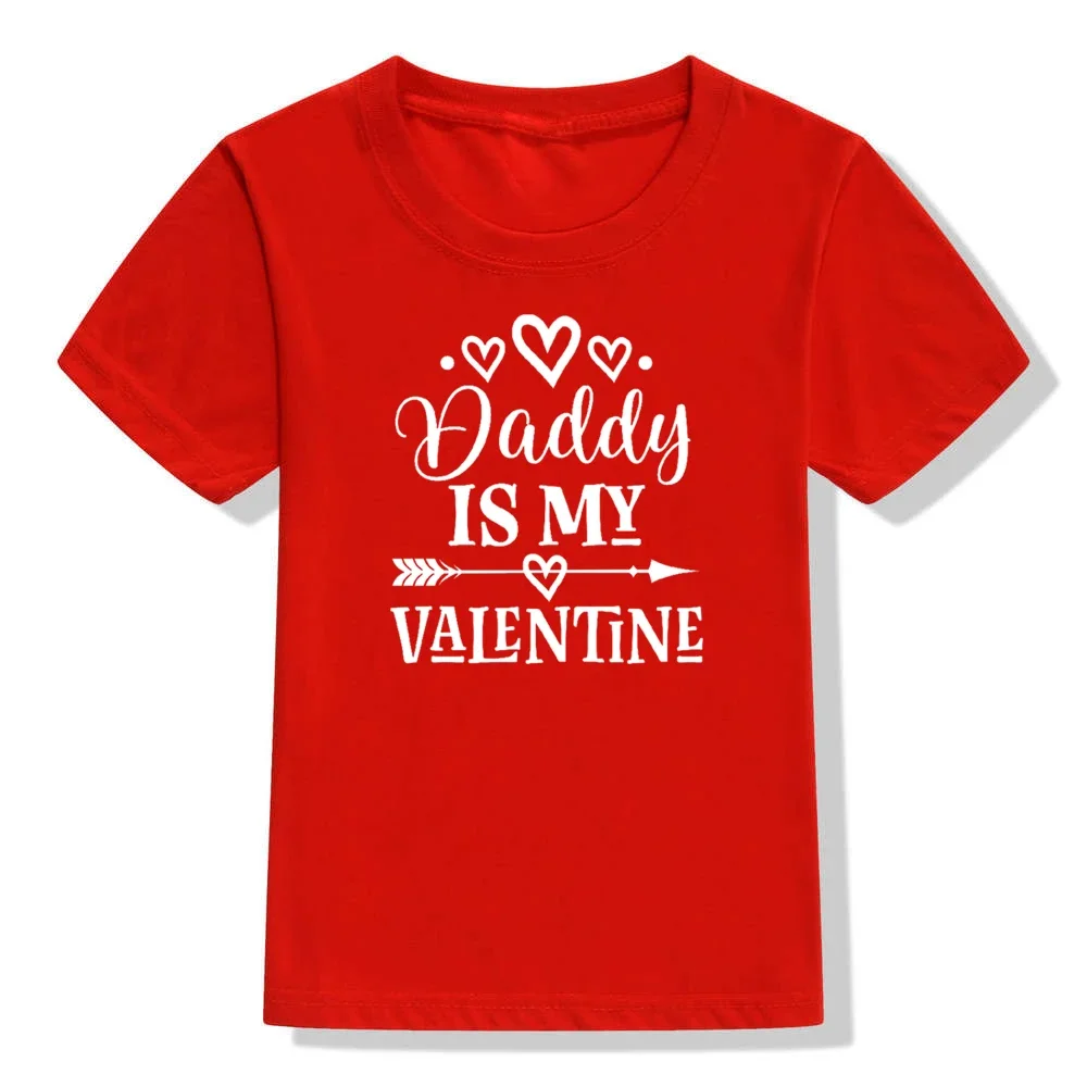 Valentine's Day Kids Girls Fashion Tshirt Daddy Is My Valentine Funny Short Sleeve Toddler Girl T-shirt Tops Cute Party Wear