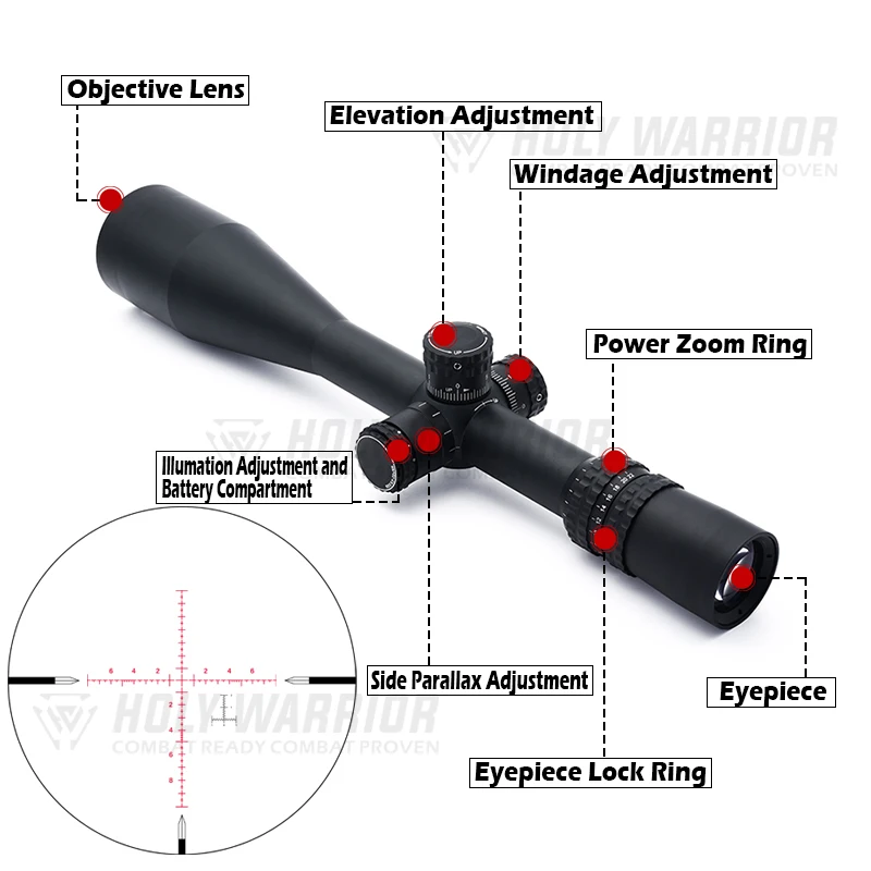 Holy Warrior NXS 5.5-22X56 FFP Riflescope 30mm Tube for Airsoft and Hunting with Full Original Markings