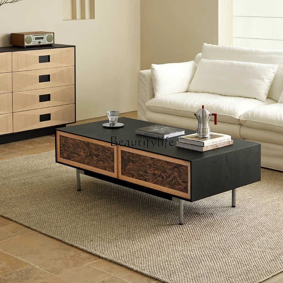 

LJYFrench retro solid wood coffee table living room household small apartment medium and ancient style tea table