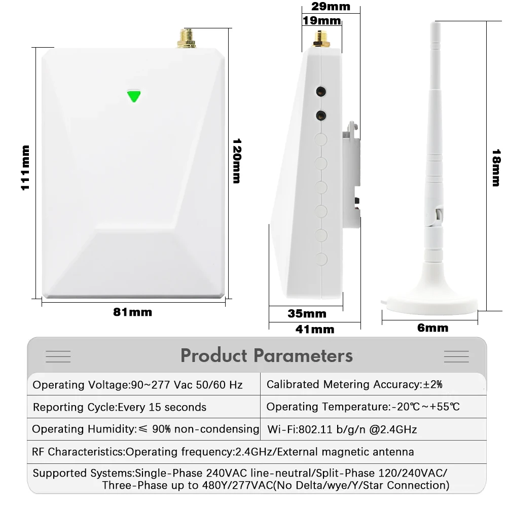 480Y 277VAC 3Phase Wireless Connectivity Smart Meter Bidirectional Energy 5CT 200A 300A 2X50A App   Imported Exported SP360 90V