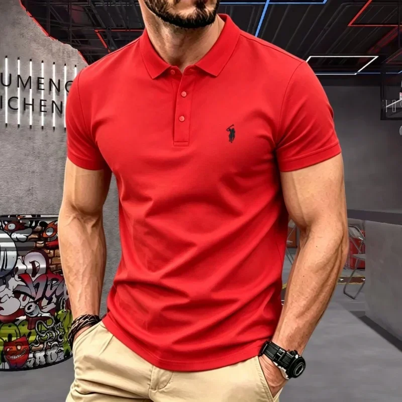 100% reine Baumwolle, hochwertiges Marken-Herren-Poloshirt mit kurzen Ärmeln, Sommer 2026, luxuriöses Mode-Golf-Oberteil mit Pony-Stickerei, lässiges T-Shirt – Detail 13