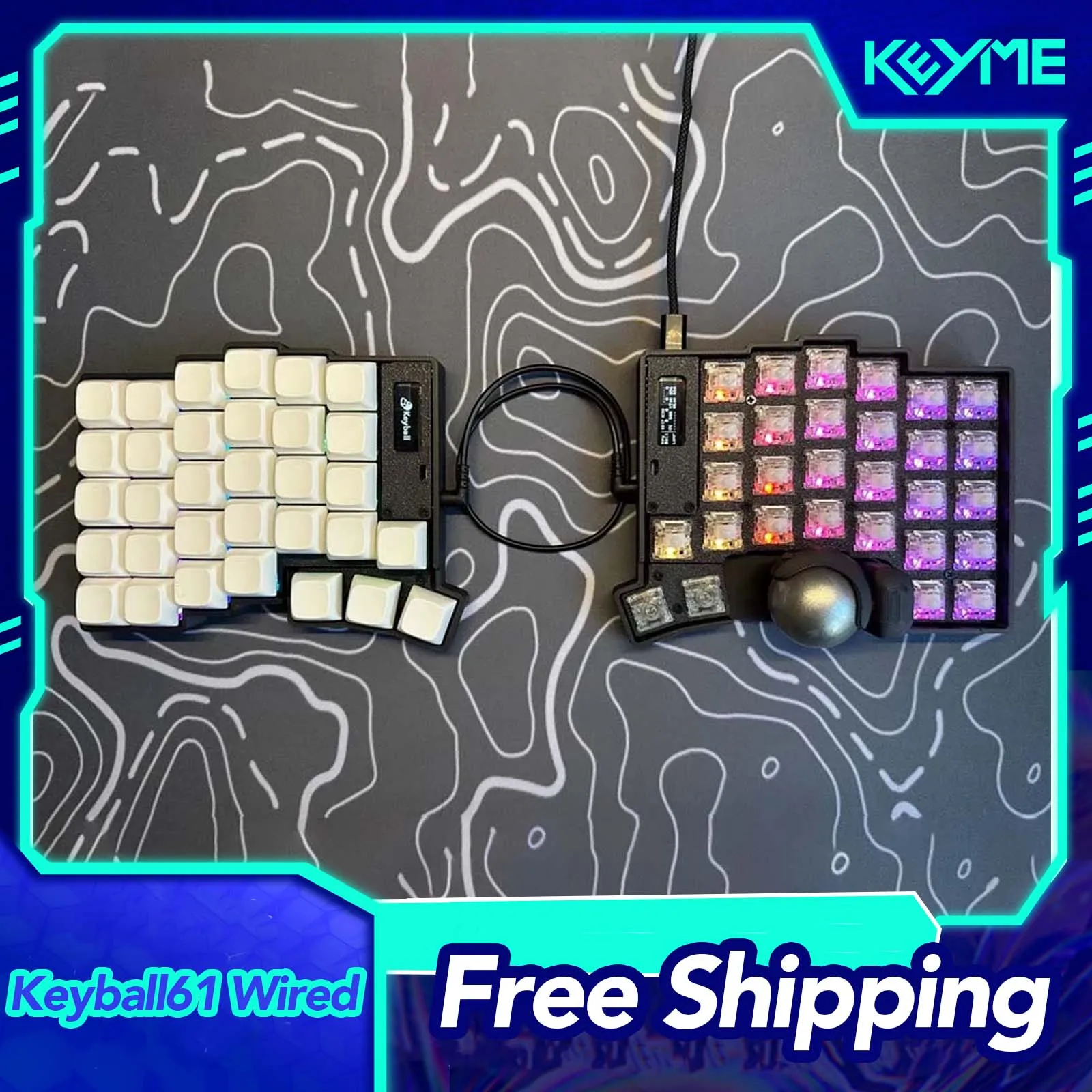 Keyball 39/44/61 Split Keyboard Kit With Screen Trackball RGB Customized Wired Keyball Split Mechanical Keyboards Kit Pc Gamer