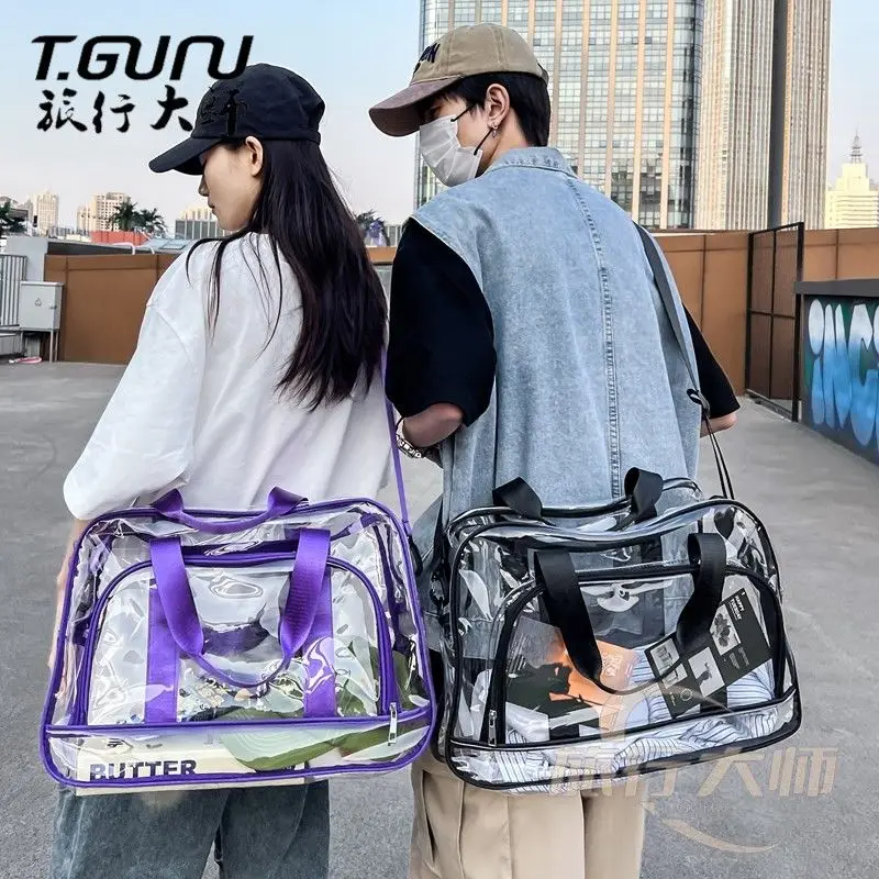 Summer Popular Korean Style Transparent Travel Bag for Women, PVC Waterproof Large Capacity Swimming Beach Jelly Bag for Men