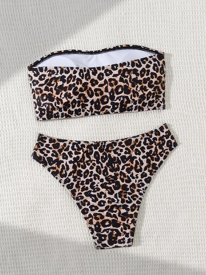 Vzvn Sexy Strapless Leopard Bikini Women Split Swimsuit Beach Vacation Brazil Bikini 2026 All Season Backless Bikini 2 Piece Set
