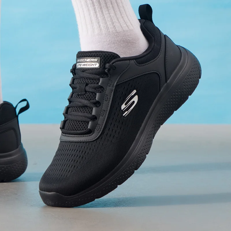 Skechers Men's Black Warrior Running Shoes, Summer Cushioned Breathable Training Sneakers, 8790360-BBK