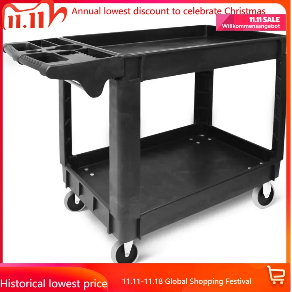 

80855 500-lb Utility Service PP Cart With Two Trays and Wheels 40 inch x 17 inch Overall Dimensions kitchen island utility cart