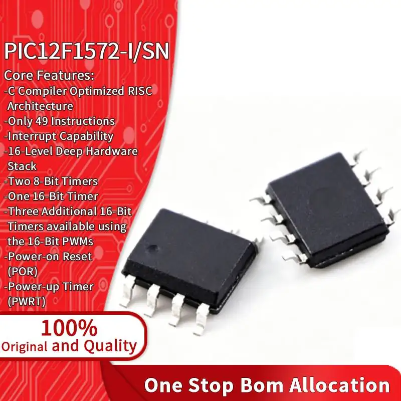 PIC12F1572-I/SN PIC12F1572 8 Bit Microcontroller 8-Pins SOIC-8 3.5KB Flash 128B RAM PWM ADC Comparator Enhanced MCU IC Chips