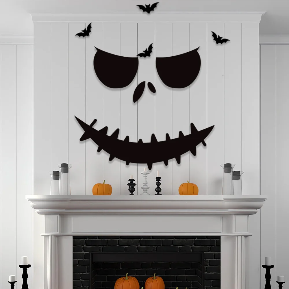 Pegatina de puerta de calabaza de mano de esqueleto negro, decoración de fiesta de fantasma, pegatina de pared de boca de cicatriz, feliz Halloween