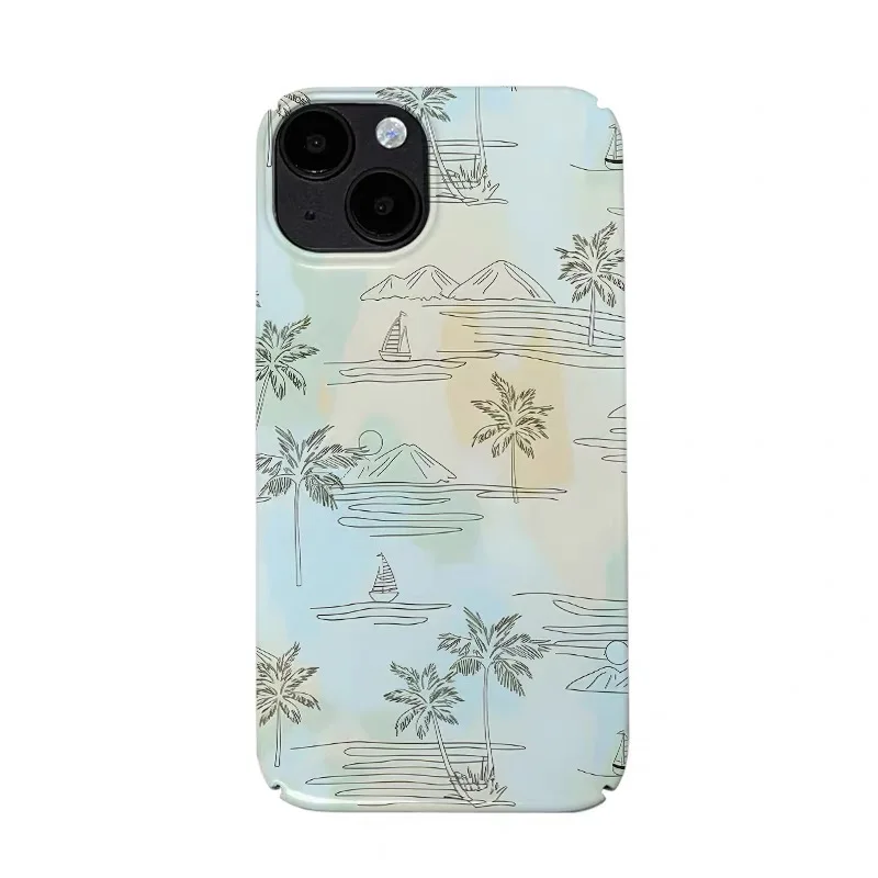 

Blue Coconut Tree Painting Art Phone Case for IPHONE 17 Air 16E 15 PROMAX 14 Plus 13 12 MINI 11PRO 16Plus XR Acrylic Phone Cover