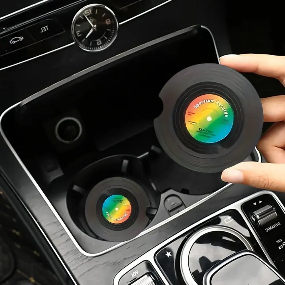 2pcs Vinyl Record Shaped Acrylic Car Coasters - Heat Insulating, Music-Themed Car Decor, Fits Most Car Models, Unisex, 2.76x2.76