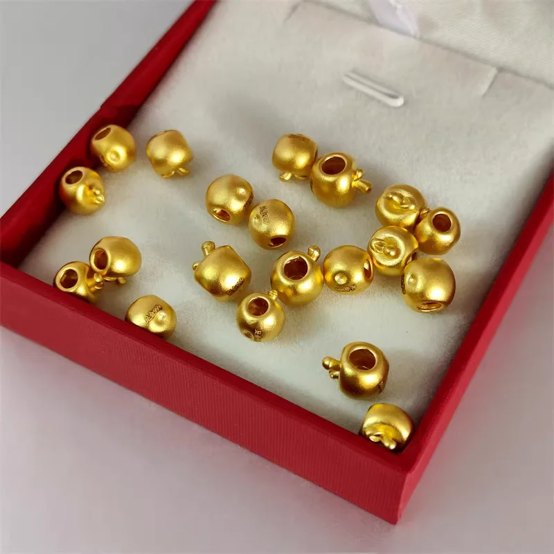 1pcs Pure 999 24K Yellow Gold Women 3D Lucky Apple Bead Pendant 0.15-0.2g