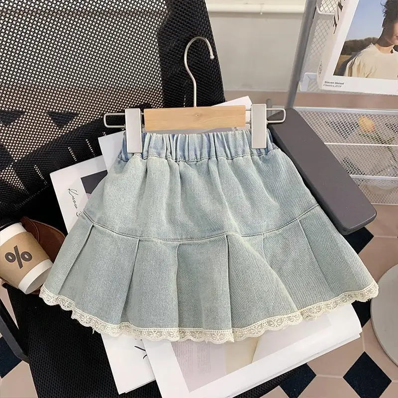 Baby Girls Denim Lined Skirt Summer Clothes New Korea Fashion Bow Princess Skirt Children's Costume 2-10Year Kid's A-line Skirt