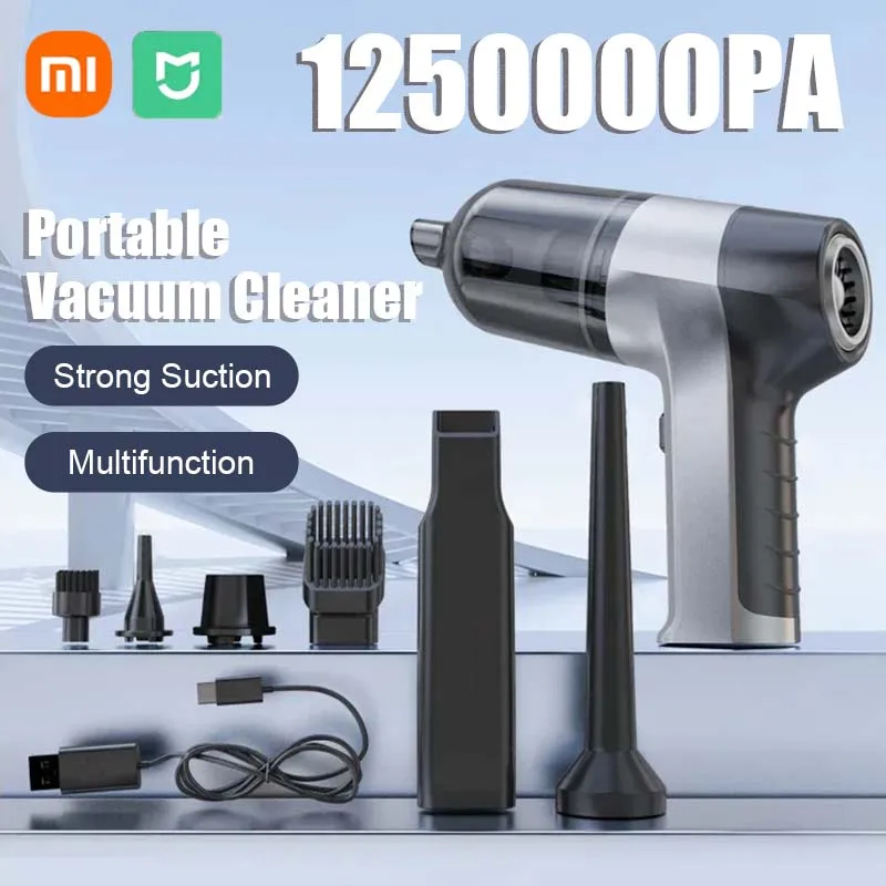 XIAOMI-Aspirador de carro, 1250000Pa, Mini, Portátil, Portátil, Potente, 4 em 1, Equipamento de limpeza, Doméstico, Sem escova, Multifunções