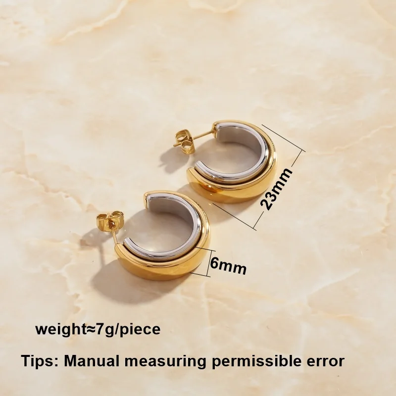 SOMMAR floating charms Gold Plated Girl hoop earrings Splicing two color overlapping C-shaped earrings women earring bone