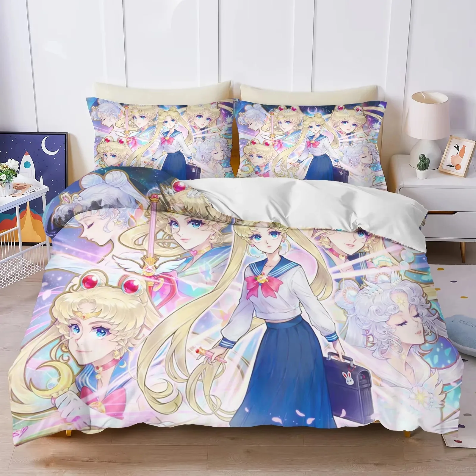 

Anime S-Sailor & M-Moon Bedding Set,Duvet Cover Comforter Bed Set Quilt Cover Pillowcase,King Queen Twin Size Boys Girls Adults