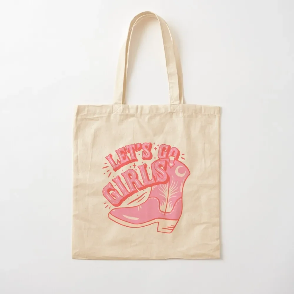 Let's Go Girls Pink Cowboy Cowgirl Rodeo Boot Preppy Aesthetic Bachelorette Party HOWDY Y'ALL White Background Tote Bag