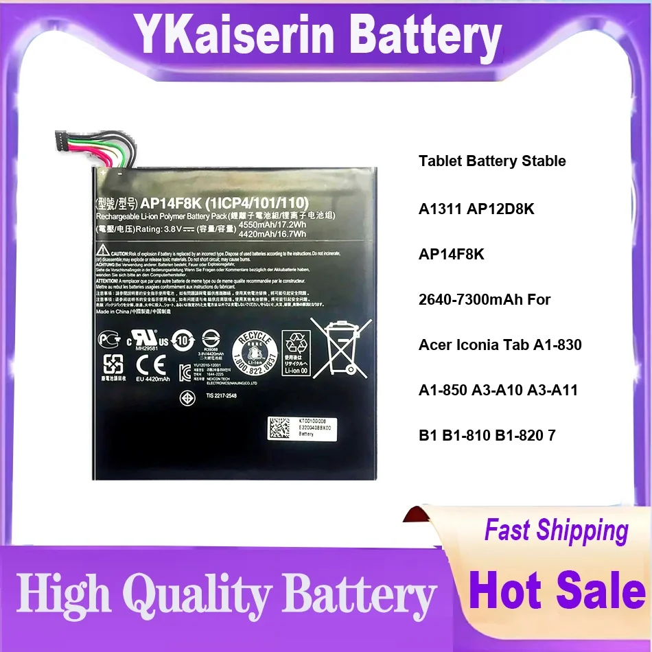 Tablet Battery Stable A1311 AP12D8K AP14F8K 2640-7300mAh For Acer Iconia Tab A1-830 A1-850 A3-A10 A3-A11 B1 B1-810 B1-820 7