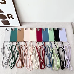 Crossbody Lanyard Cord Liquid Silicone Case For iPhone 13 11 12 Mini 14 15 Pro Max X XS XR 7 8 Plus SE Necklace strap Soft Cover