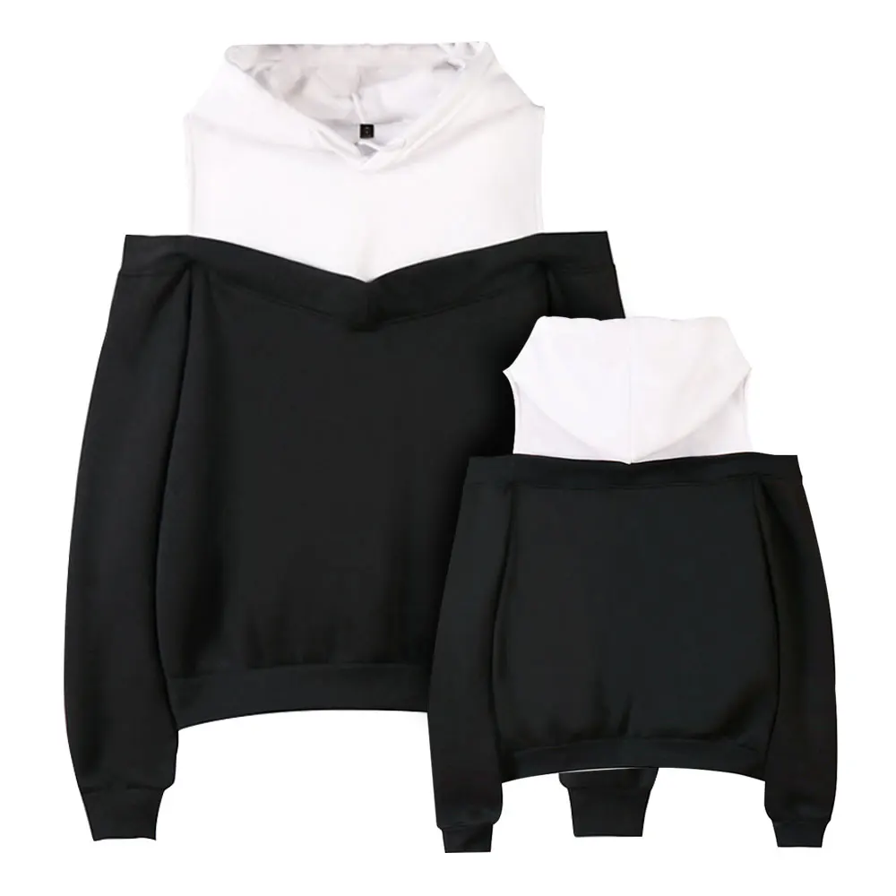 New Fashion Street Casual Solid Color Streetwear Strapless Long Sleeve Sexy Fake Two-piece Off Shoulder Women Hooded Sweatshirts