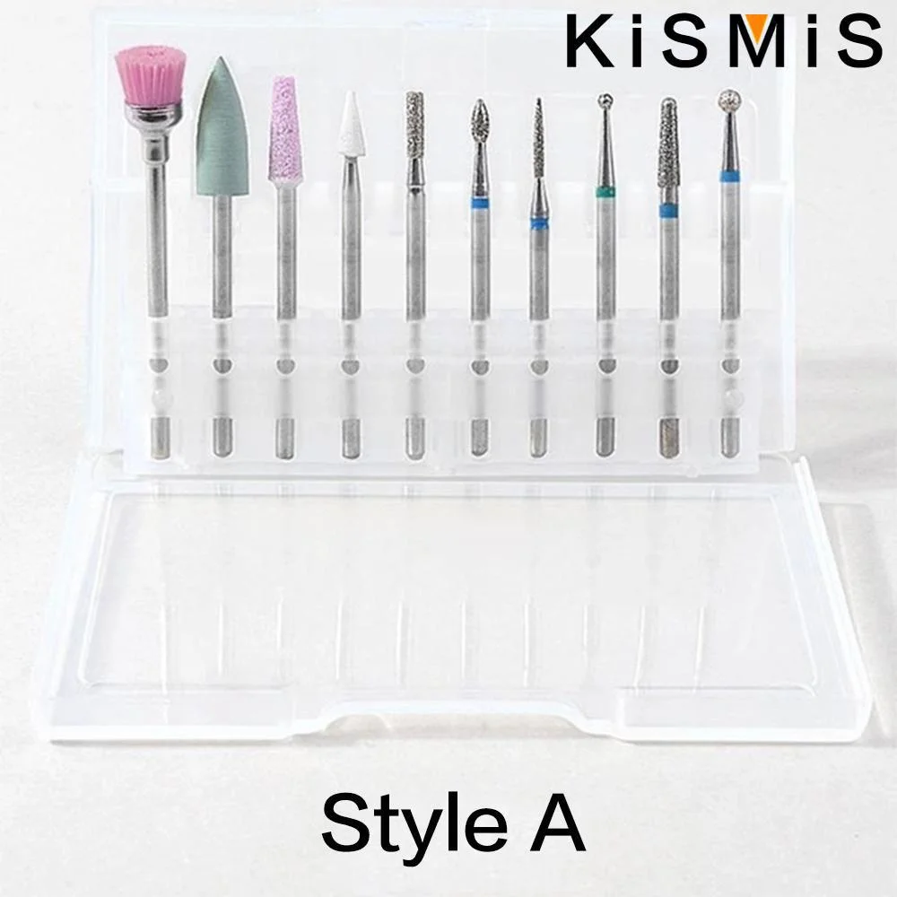 Set di punte per trapano per unghie da 10 pezzi Strumenti elettrici professionali per manicure per lucidatura del gel Lime per unghie Frese Accessori di rotazione