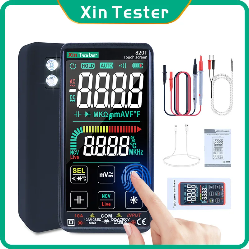 Xin Tester Digital Multimeter autoranging TRMS Touch Screen Rechargeable AC DC Volt Amp Ohm  NCV Resistance Capacitance Tester