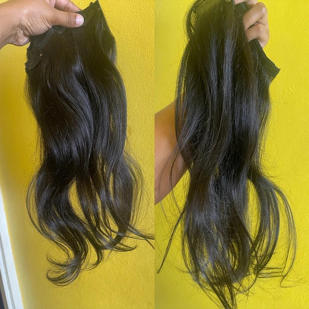 Invisible Thick Straight Clip In Hair Seamless Clip Ins Natural Black for Women 200g 100% Human Hair Clip In Extensions