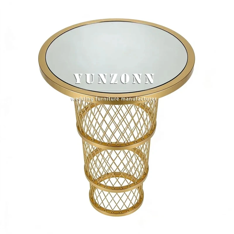 custom.Factory Latest Luxury Hotel Wedding Hall Furniture Gold Stainless Steel Cocktail Table Wedding Cake Table Event Party