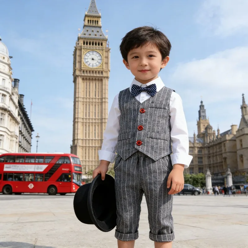

Baby Boy Striped Pants 3Pcs Set Spring Autumn New Arrival Vest White Shirt Gentleman Outfit