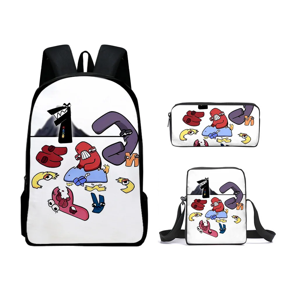 3pcs/set Alphabet Lore Backpack Boys Girls Schoolbag 3D Printed Anime Cartoon Cosplay Students Crossbody Bag Pencil Case