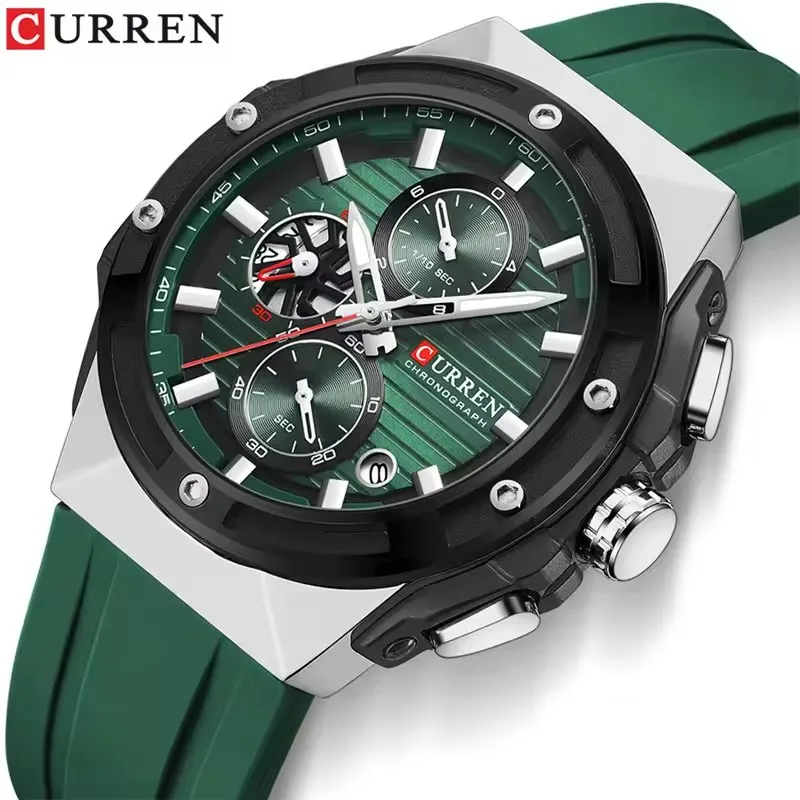 CURREN 8462 Men's Stylish Quartz Watch Waterproof 6-Hand Silicone Strap Wristwatch with Calendar Function