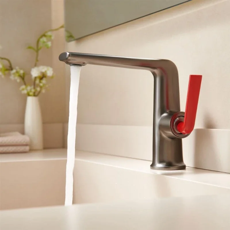High Quality Brass Basin Faucet Gun Gray/Chrome Simple Grid Design for Versatile Decor Hot And Cold Water Compatible