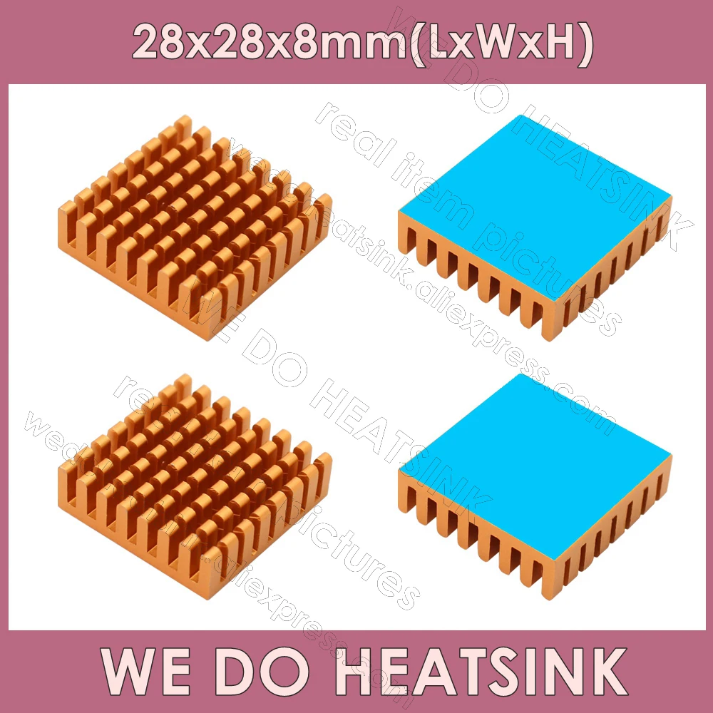 

WE DO HEATSINK 28x28x8mm Without or With Thermal Pad Heatsink Gold Anodized Radiator Cooler Aluminum Metal Slotting For Cooling