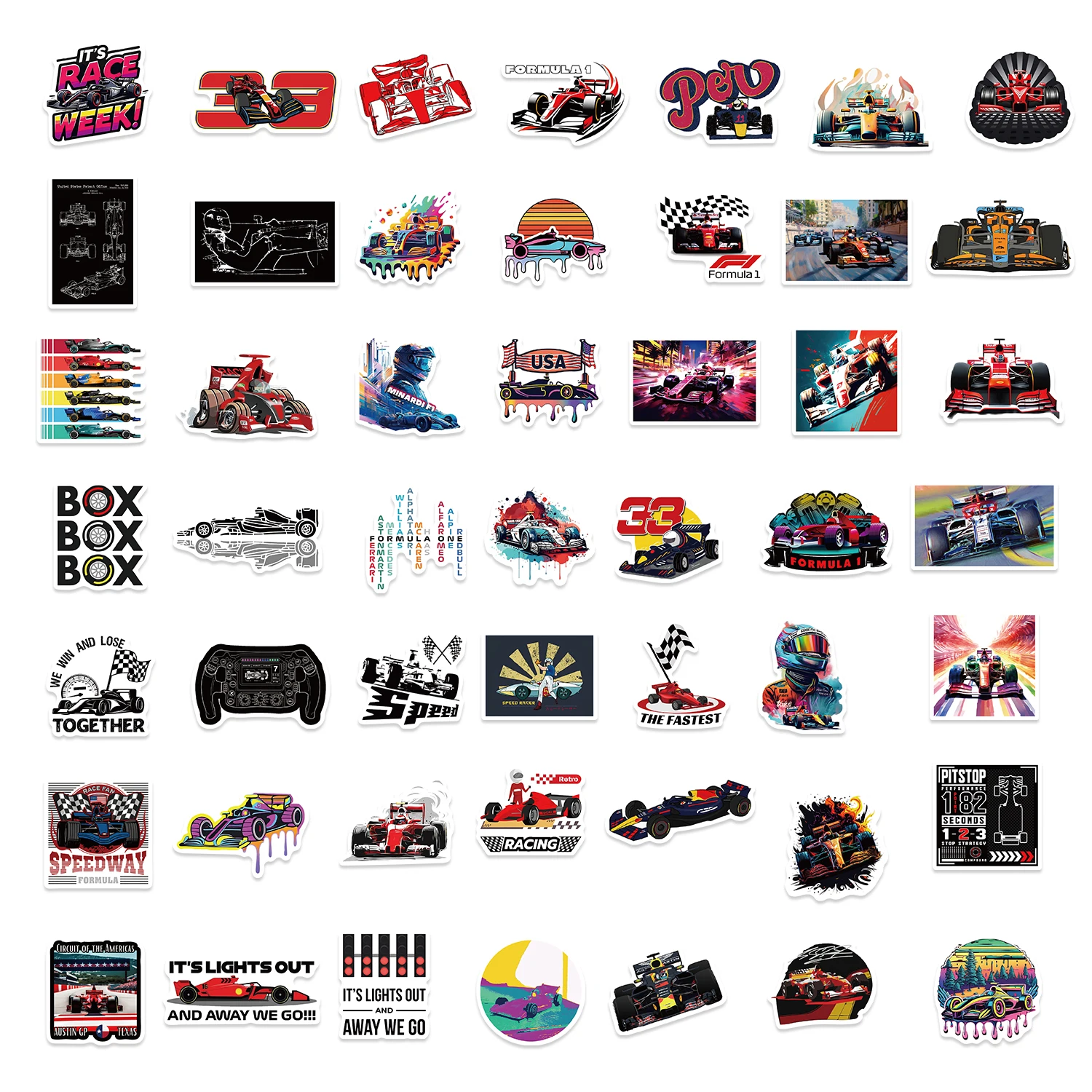 50pcs Formula One Sticker For Laptop Suitcase Guitar Cup Scrapbook Stationery Scrapbooking Supplies DIY Decals