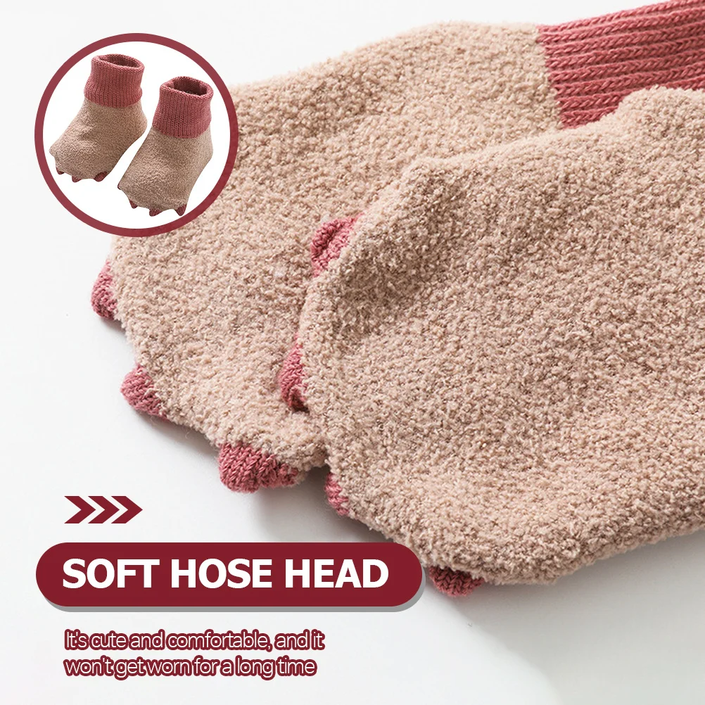 1 زوج تنفس الطفل الجوارب الشتاء الدافئة لينة طفل الجوارب مع قبضة سيليكون عدم الانزلاق وحيد للرضع 6-12 شهرا مريحة #5