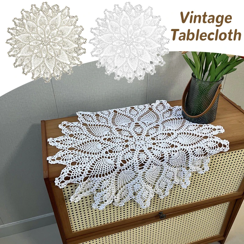 

Handmade Crochet Cotton Thread Round Table Cloth European American Country Lampshade Hollow out Tablecloth Diameter 60cm