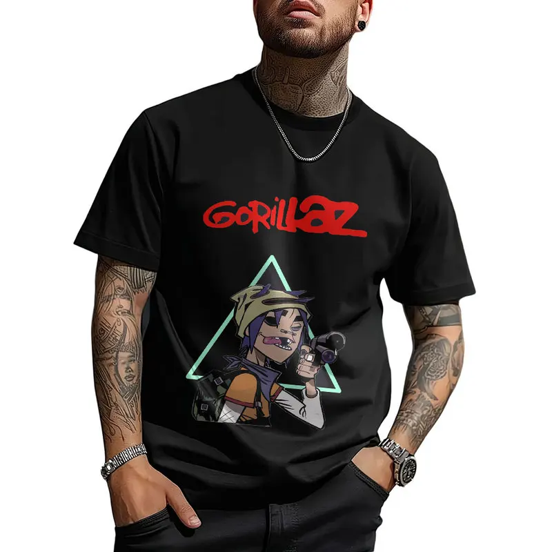 Gorillaz Virtual Rock Band Graphic T‑shirt Unisex Vintage Y2K Tee Hip Hop Streetwear 0824 Casual Cotton Tops S-6XL Fan Gift