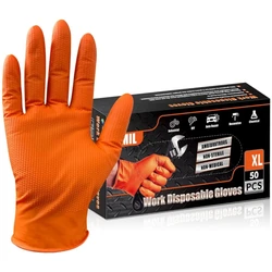8Mil Heavy Duty Orange Nitrile Gloves Disposable Diamond Texture Grip Safety Work Gloves for Mechanic Cleaning Industrial Gloves