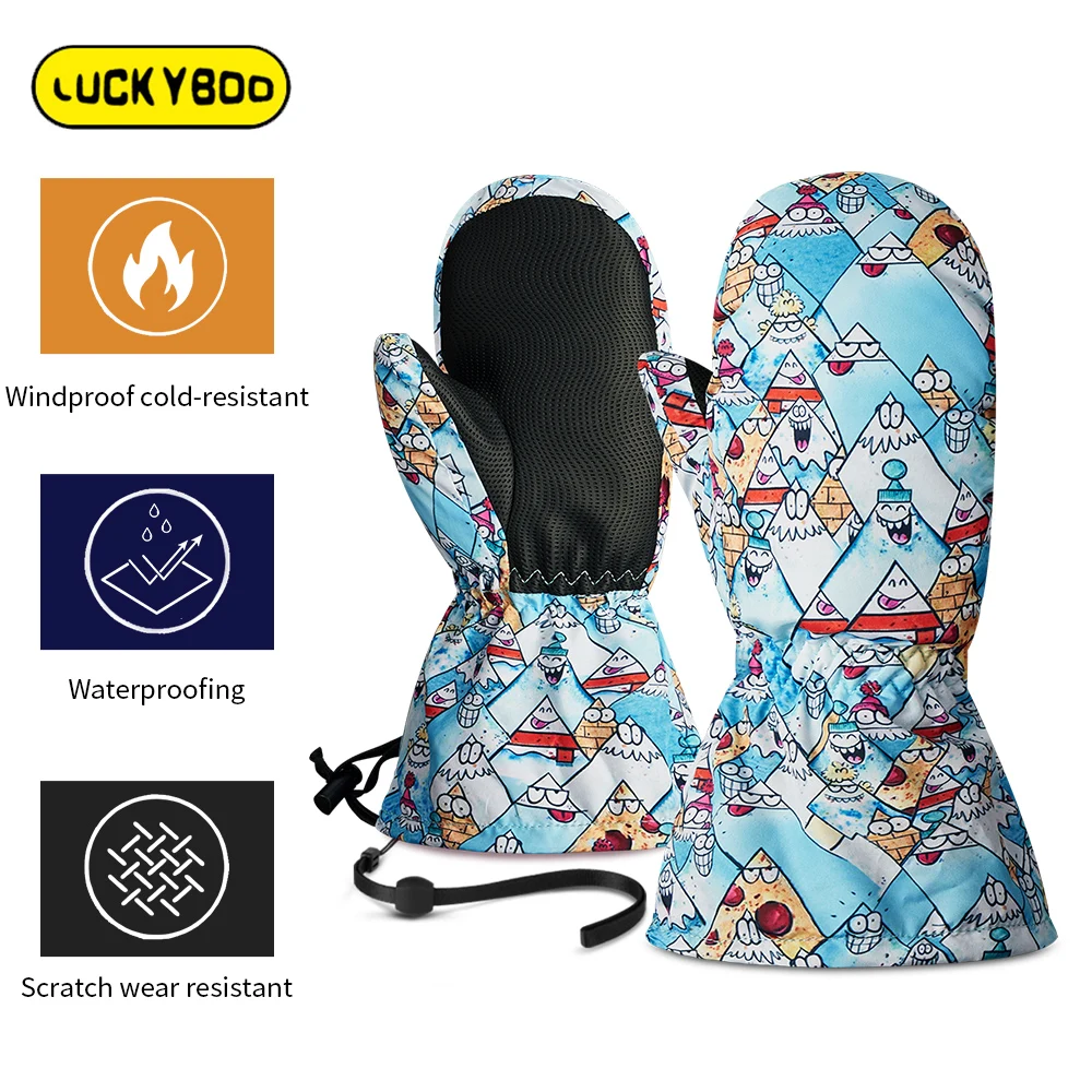 LUCKYBOO L2 Children's ski gloves Mittens 10K waterproof coating double-layer fabric-wear-resistant palm PU material