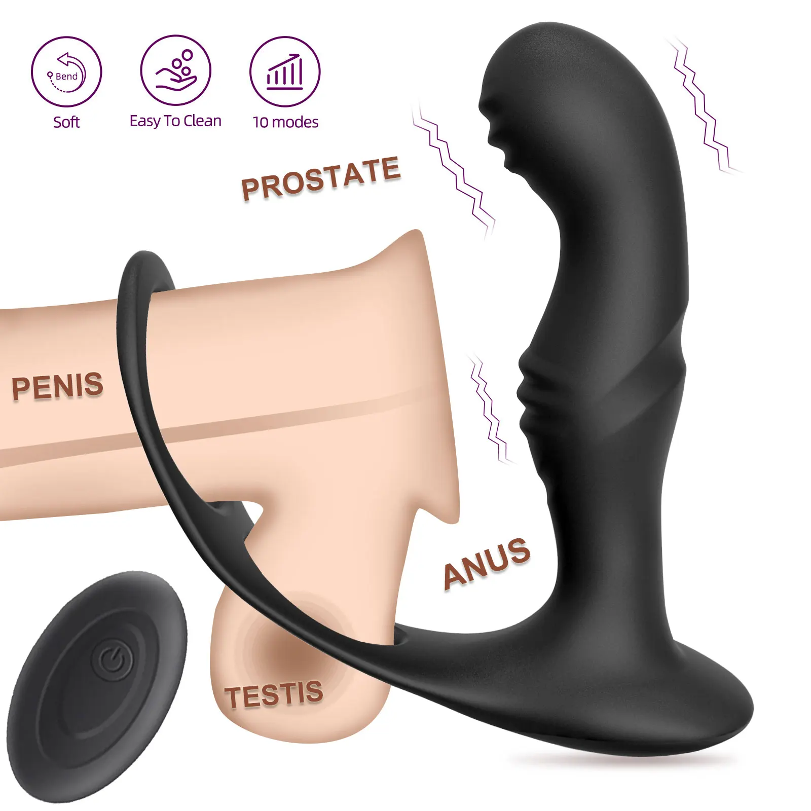 Male Prostate Massage Remote Anal Vibrator 10 Speeds Delay Ejaculation Ring Testis Stimulate Anus Plug Butt Adult Sex Toys 18+