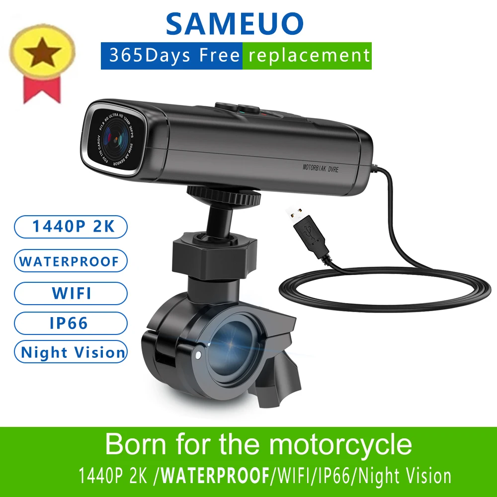 Motorbike Dashcam Night Vision For Sportbike Rider Motorcycle Dash Cam 2k FHD 1440p IP66 Waterproof Helmet Camera Amount Bike