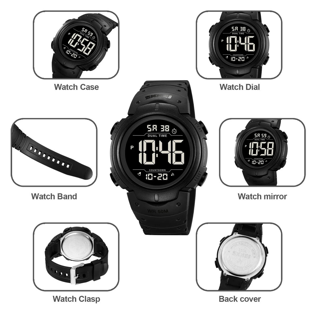 SKMEI Watches Digital Fashion For Men 5Bar Waterproof Stopwatch Countdown Chrono Wristwatch Watch Reloj Hombre