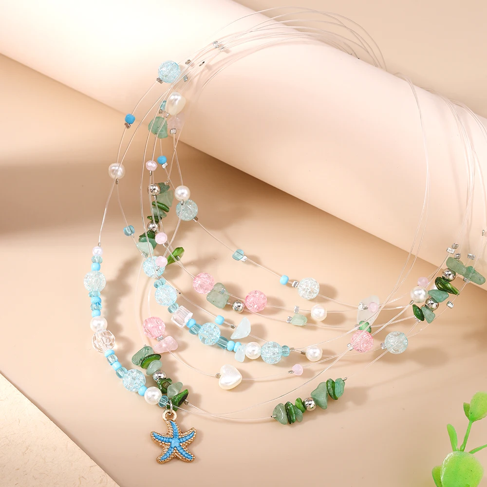 Aihua الكورية غير مرئية خيط صنارة الصيد مطرز قلادة للنساء الفتيات Ins القلائد الحلو لطيف الترقوة سلاسل المختنق مجوهرات هدايا