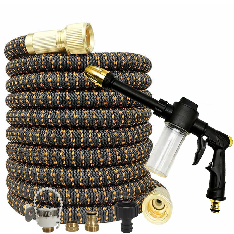 Flexible Expansion Magic Garden Hose, High-Pressure Foam Spray Long Handle Gun, 1/2 Adapter, Lawn Watering And Car Washing Tools